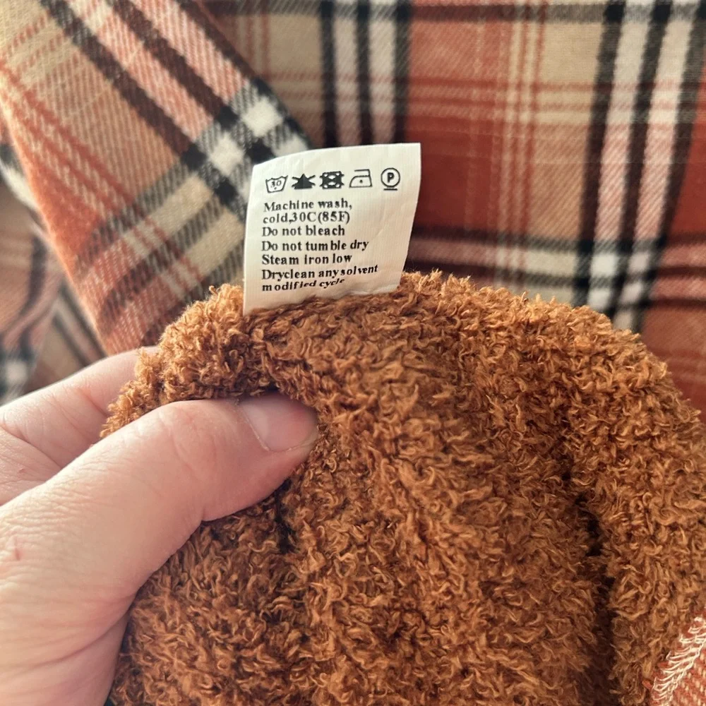 Orange Plaid Sherpa-Lined Hooded Utility Jacket - Picture 8 of 11